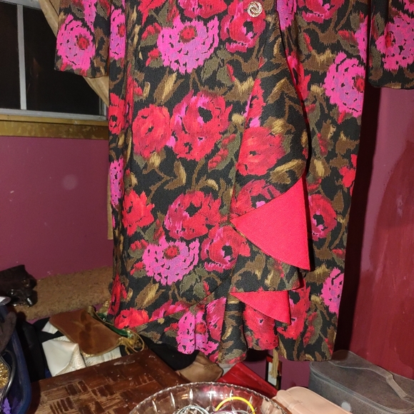 Richard Warren Vintage 100% Wool Floral Dress 10 - Picture 4 of 11